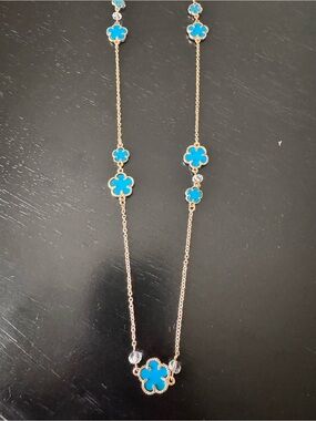 Gold Chain Necklace with Turquoise Blue Clover Accents